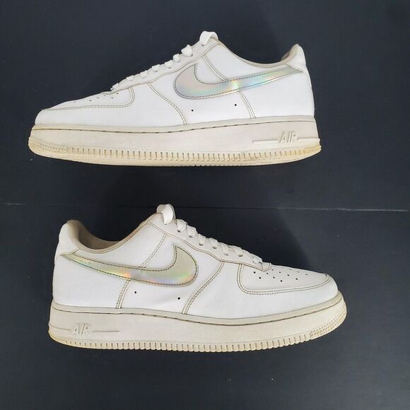 Nike Air Force 1 Low Shoes Womens Size 10 White Iridescent Swoosh CI1646-100 - Picture 4 of 10